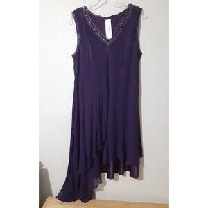 Komarov Bejeweled Purple Plum Slip Dress Crinkle Asymetrical Size S NWOT Read